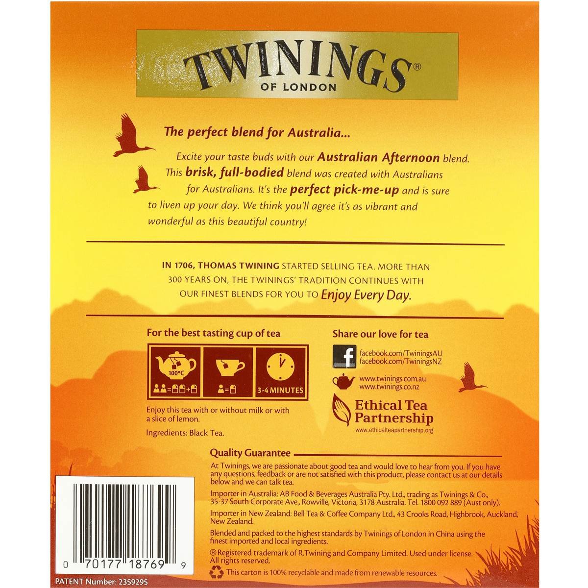 Twinings Australian Full Strength Afternoon Tea Bags 100 Pack x 1