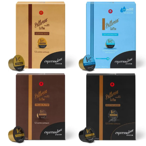 Vittoria Coffee Espressotoria  Capsules Decaffeinated, Espresso, Italian Blend, Mountain Grown 78 g 4 x 12