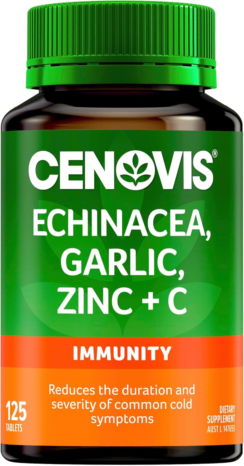 Cenovis Echinacea, Garlic, Zinc + Vitamin C Tablets 125 - Reduces the Severity & Duration of Common Cold Symptoms and Relieves Symptoms of Mild Upper-Respiratory Tract Infections