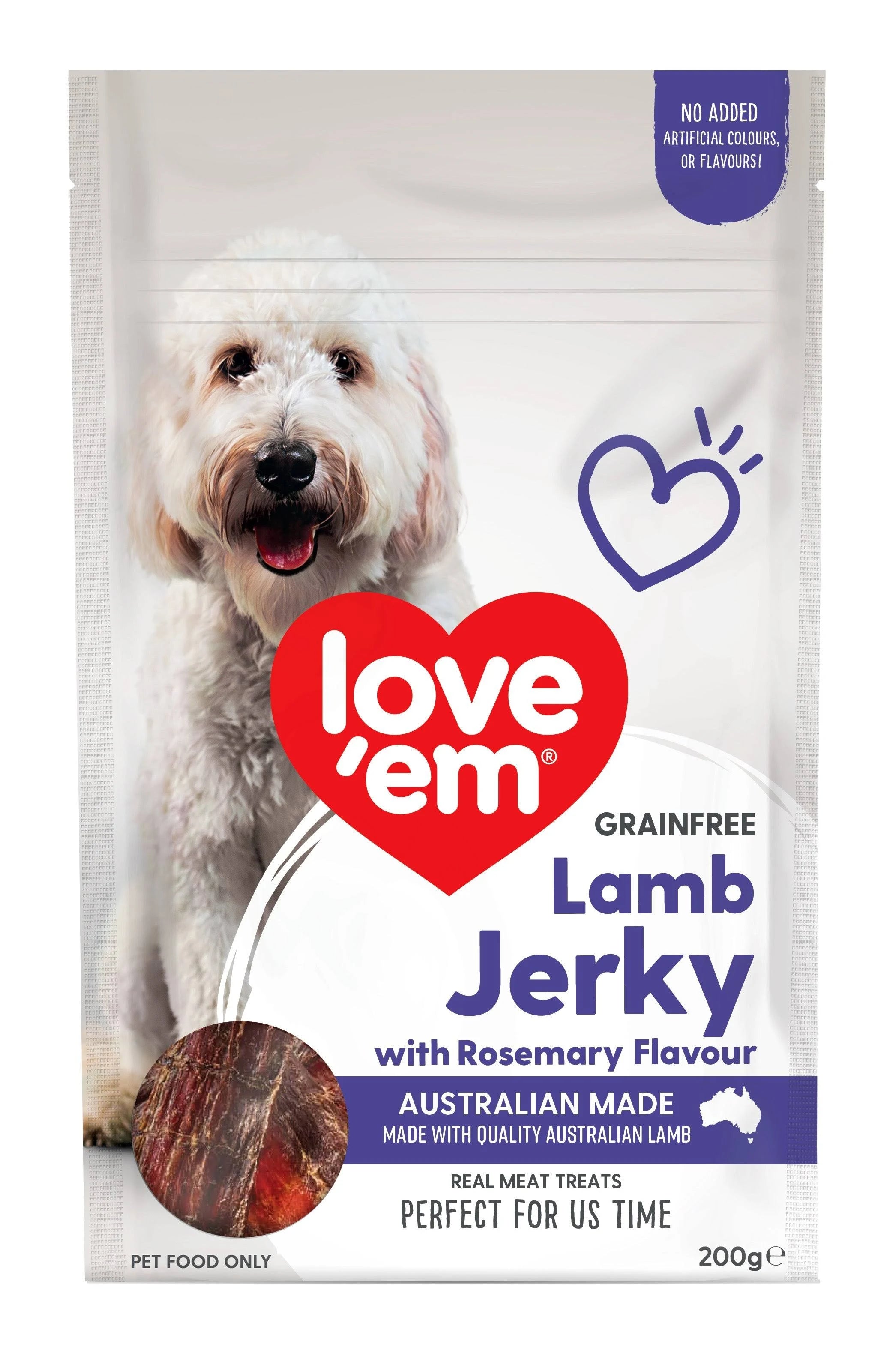 Love &apos;Em Lamb Jerky with Rosemary Flavour Treats 1kg Value Pack